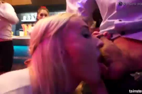 Excited clubbers gets banged in public