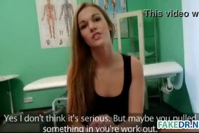 Brunette teen fucks in a fake hospital